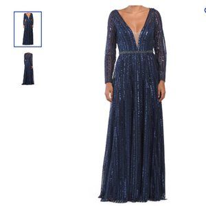 Mac Duggal Long Sleeve Midnight Blue Evening Gown Size 16
